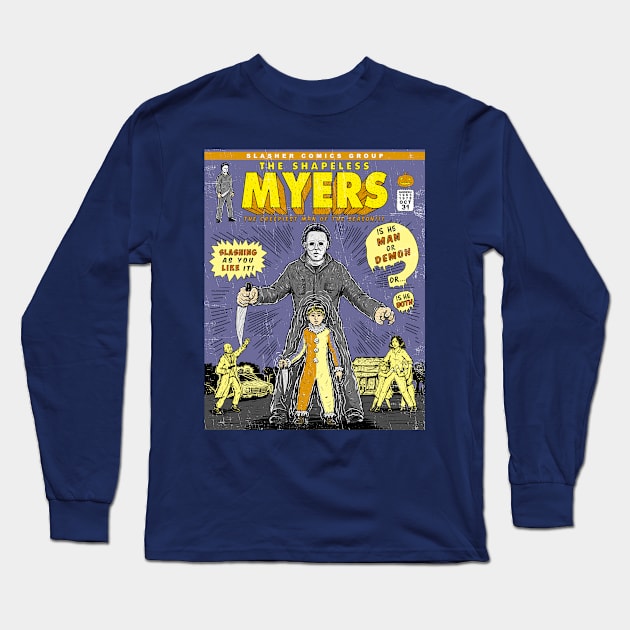 SLASHER COMICS-MYERS Long Sleeve T-Shirt by Firebrander